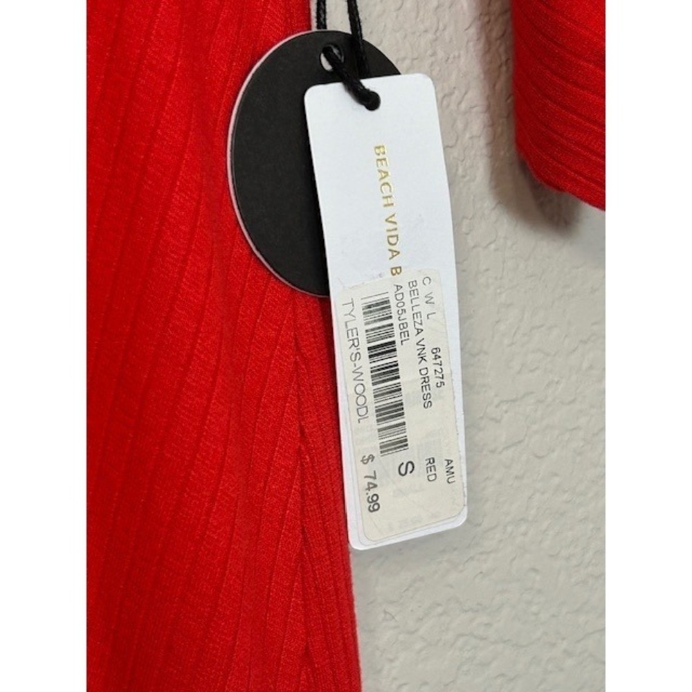 NWT Amuse Society Womens S Red Ribbed V-Neck Mini Dress Dolman Sleeves Romantic - Picture 9 of 14
